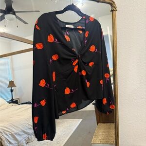 Urban Outfitters Floral Black and Red Women's Top